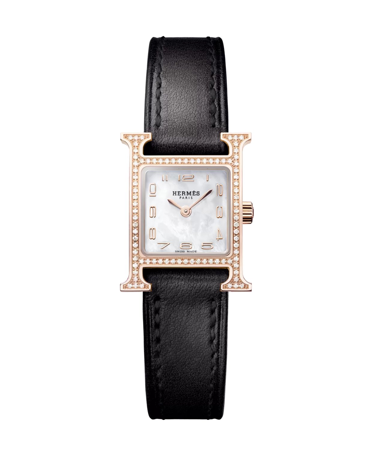 H WATCH XS STEEL ROSE GOLD FEATHER SETTING