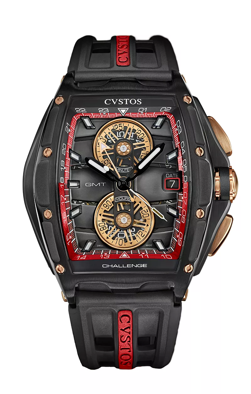 CHRONO GMT BLACK STEEL/RED DIAL