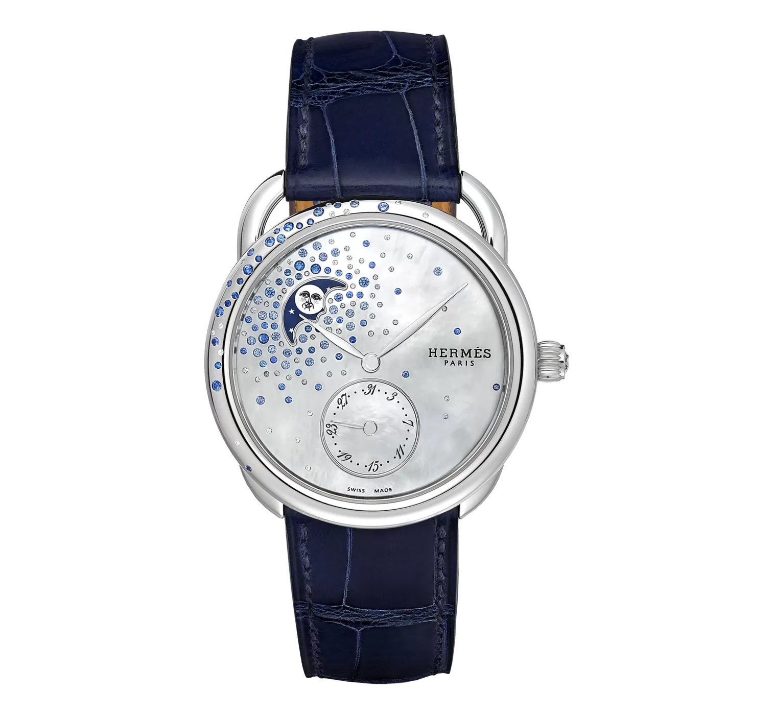 ARCEAU PETIT LUNE – STEEL GEMSET AND BLUE SAPPHIRES